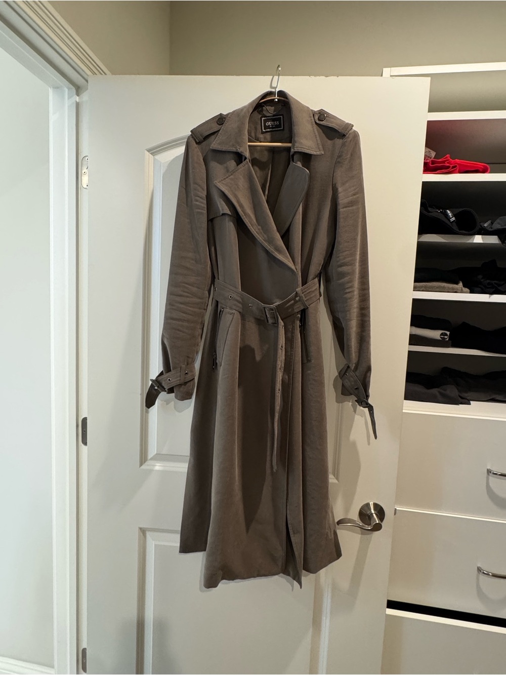 Guess Taupe Belted Trench Coat with Epaulets